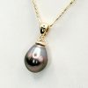 9ct Yellow Gold 10.5-11mm Teardrop Tahitian Black Pearl Pendant