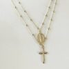9ct Yellow Gold Double Necklace Mother Mary & Cross Necklace Set 55cm Long