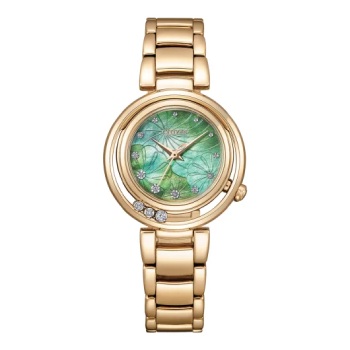 Citizen Eco-Drive Ladies Green Tinged Mother Of Pearl Face Dial Rose Gold Case & Band - EM1113-82Y Citizen Eco-Drive 