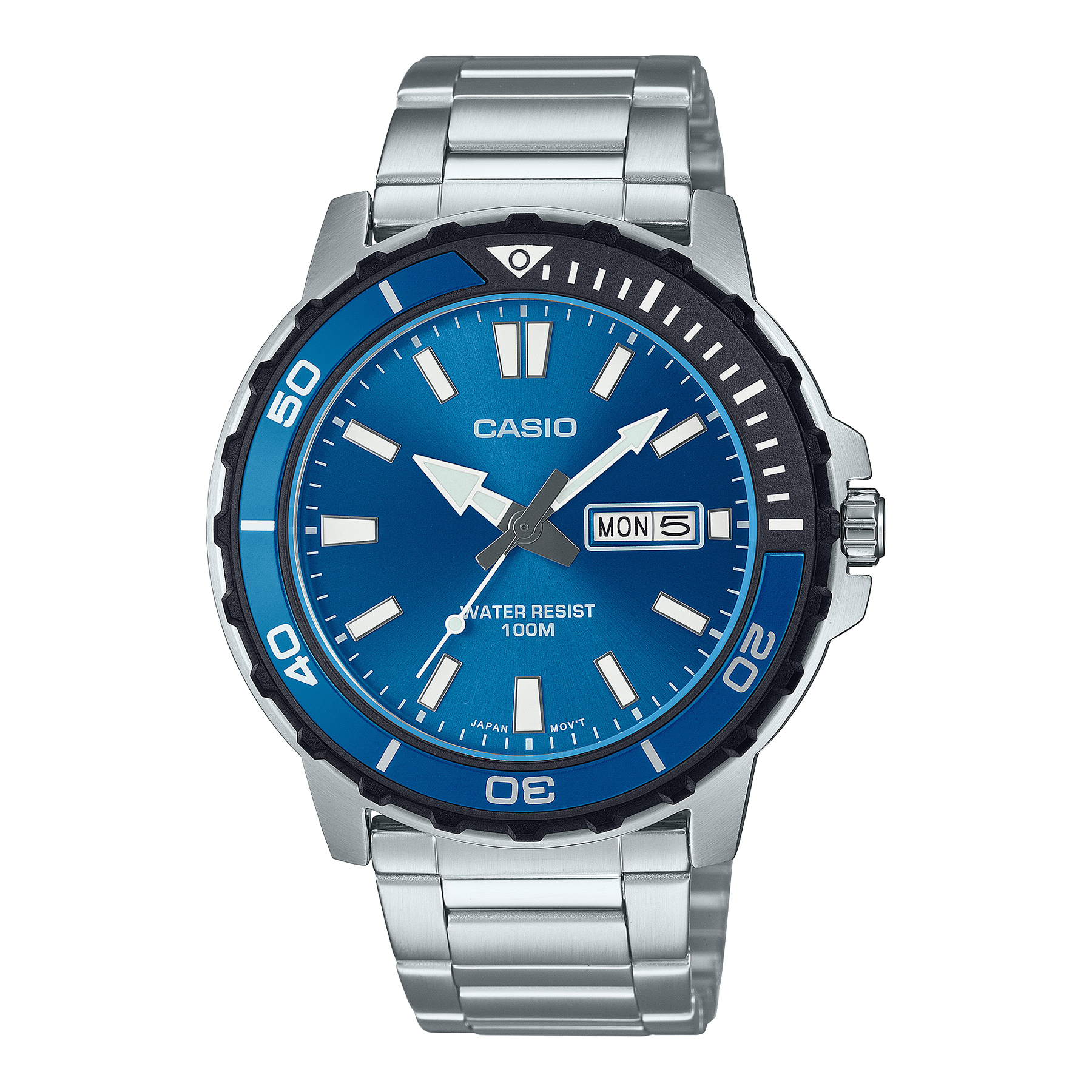 Casio Gents Divers Look 100M WR Rotary Bezel Blue Dial Day & Date Stainless Steel Band - MTD125D-2A1 CASIO 