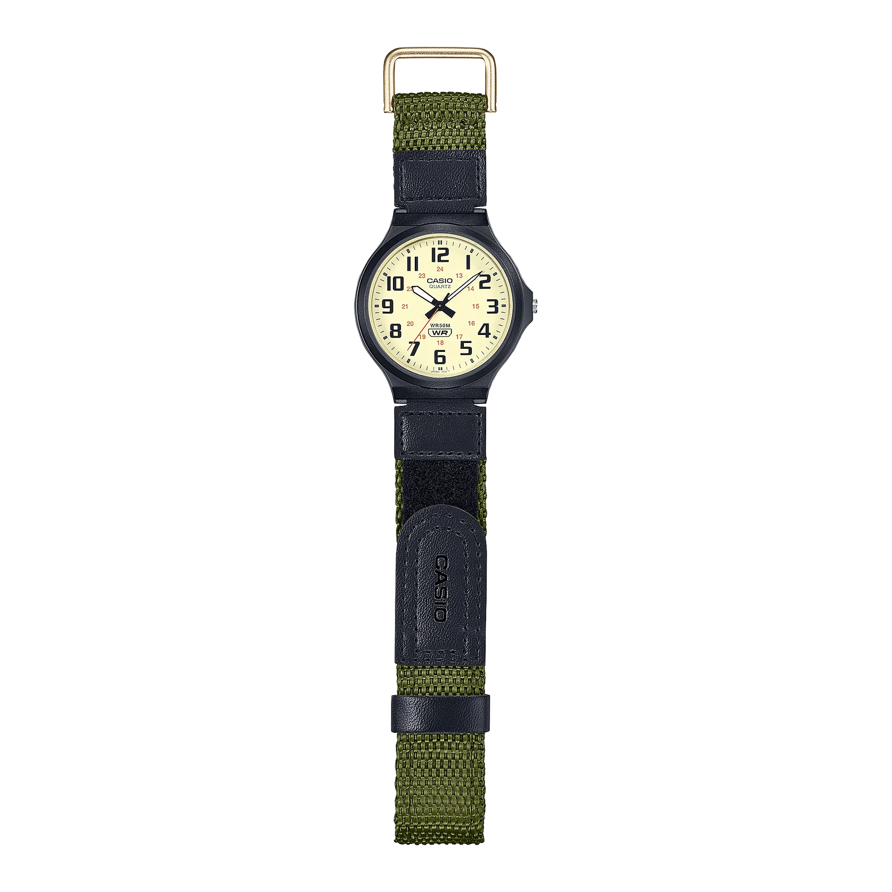 Casio Gents Analog Cram Dial Black Numbers Black Case, Black/Green Velcro-Fastening Band - MW240B-3B CASIO Casio Gents Analog Cram Dial Black Numbers Black Case, Black/Green Velcro-Fastening Band - MW240B-3B CASIO