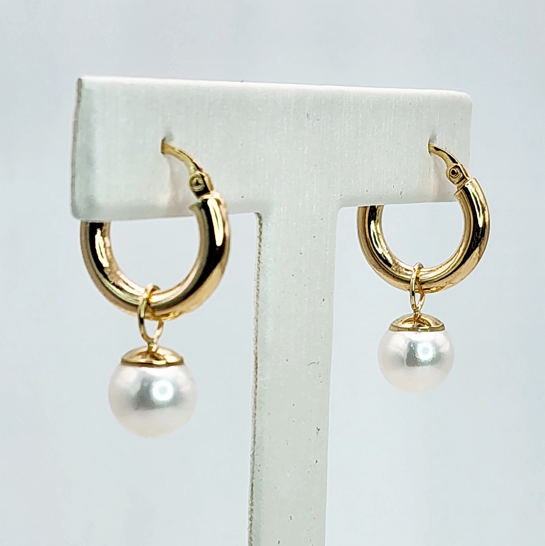 9ct Yellow Gold Hoop Earrings with 9mm Round Cultured Freshwater Pearls Gold Pearl Jewellery, Pearl Jewellery 9ct Yellow Gold Hoop Earrings with 9mm Round Cultured Freshwater Pearls Gold Pearl Jewellery, Pearl Jewellery