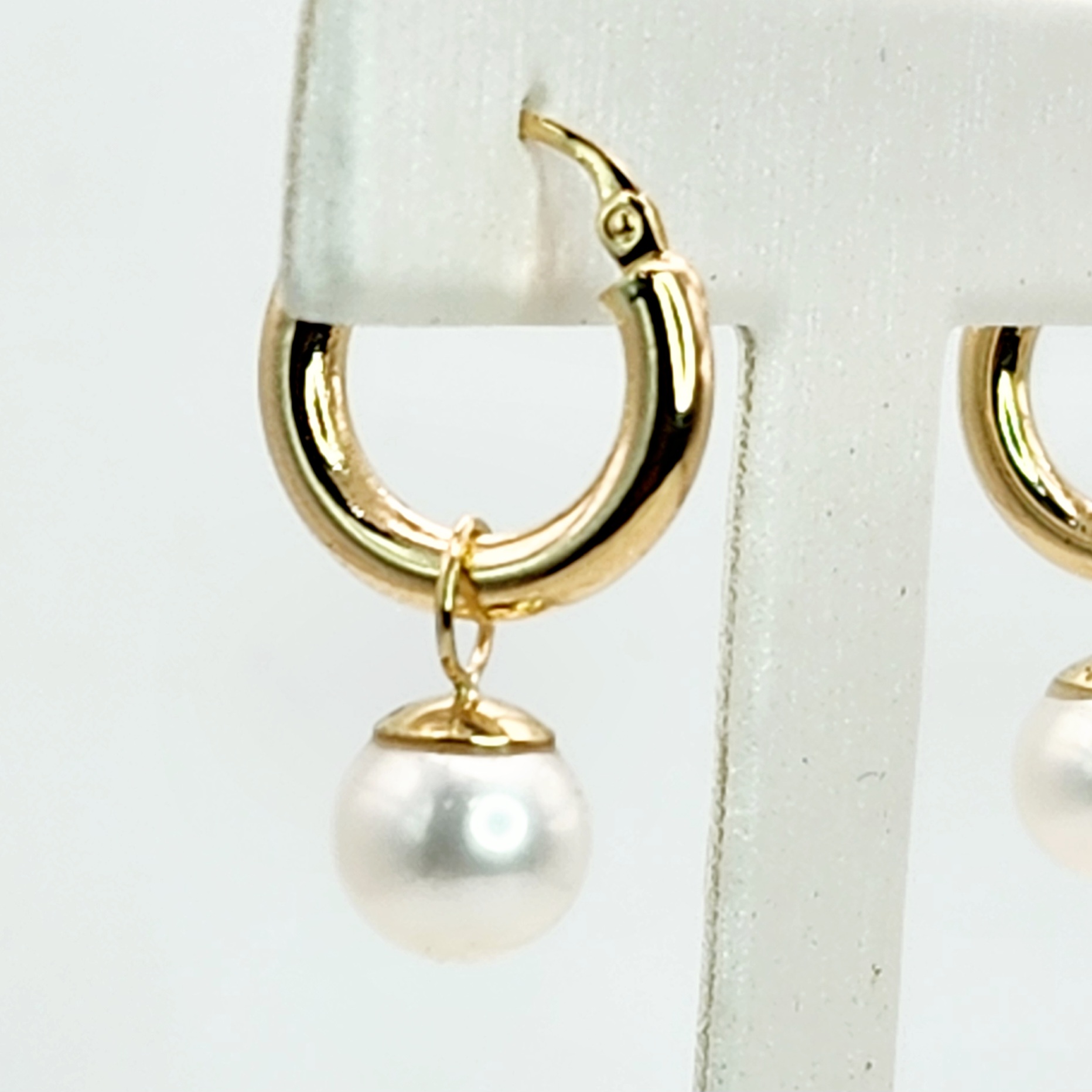 9ct Yellow Gold Hoop Earrings with 9mm Round Cultured Freshwater Pearls Gold Pearl Jewellery, Pearl Jewellery 9ct Yellow Gold Hoop Earrings with 9mm Round Cultured Freshwater Pearls Gold Pearl Jewellery, Pearl Jewellery