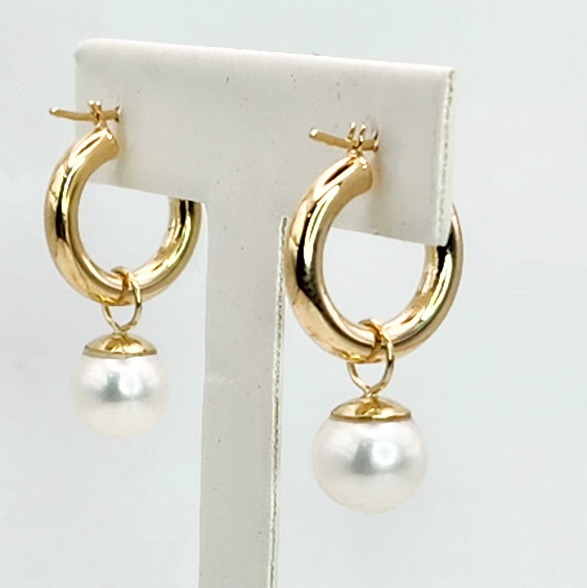 9ct Yellow Gold Hoop Earrings with 9mm Round Cultured Freshwater Pearls Gold Pearl Jewellery, Pearl Jewellery 9ct Yellow Gold Hoop Earrings with 9mm Round Cultured Freshwater Pearls Gold Pearl Jewellery, Pearl Jewellery