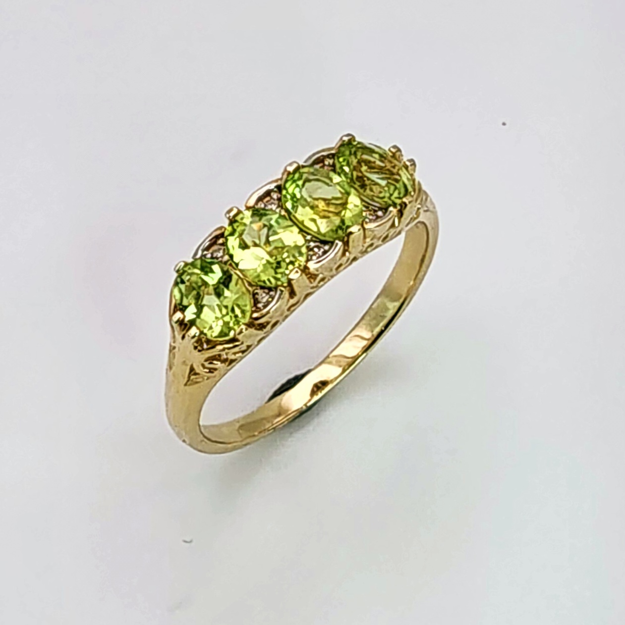 Five Stone Oval Peridot & Diamond Ring Gold Rings Five Stone Oval Peridot & Diamond Ring Gold Rings