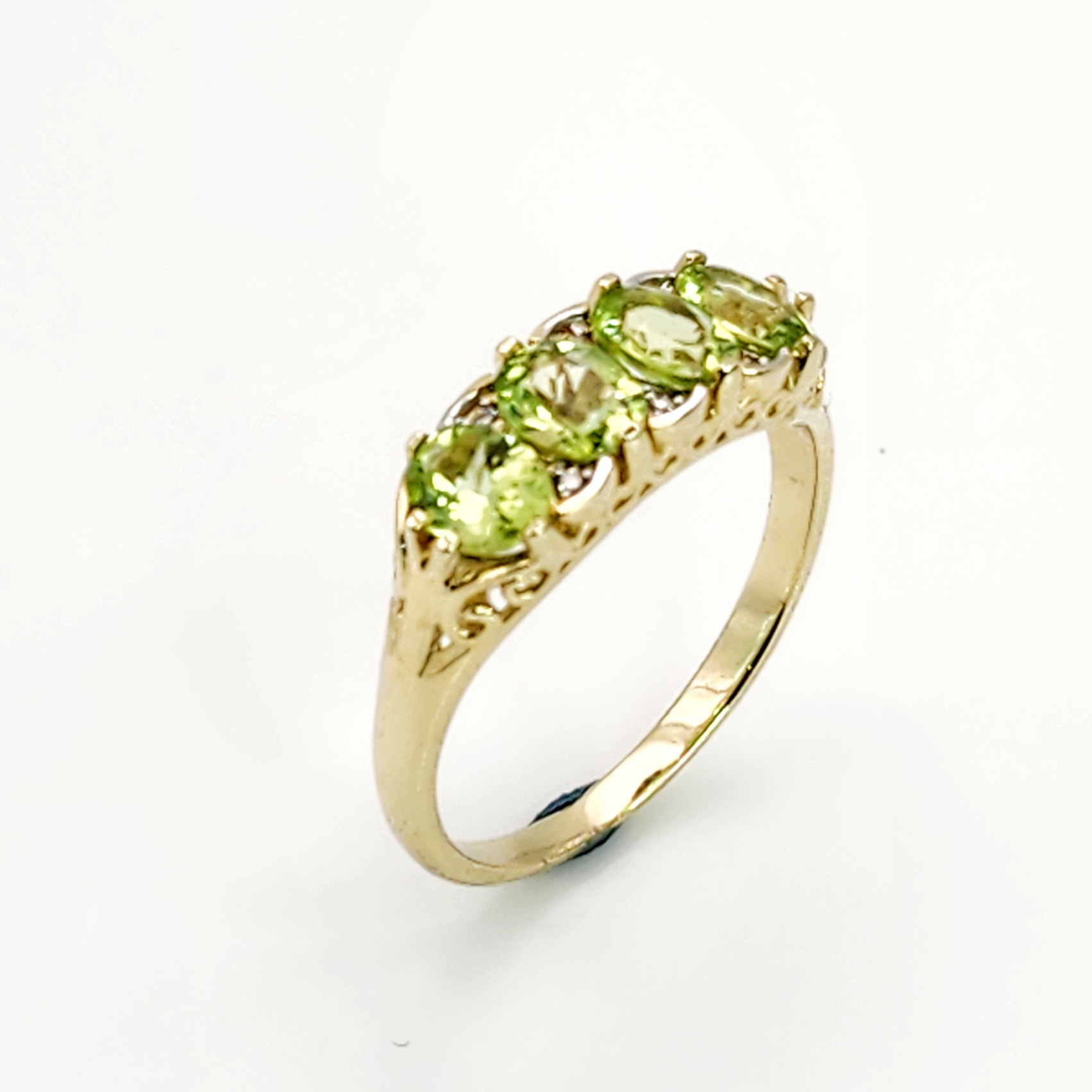 Five Stone Oval Peridot & Diamond Ring Gold Rings 