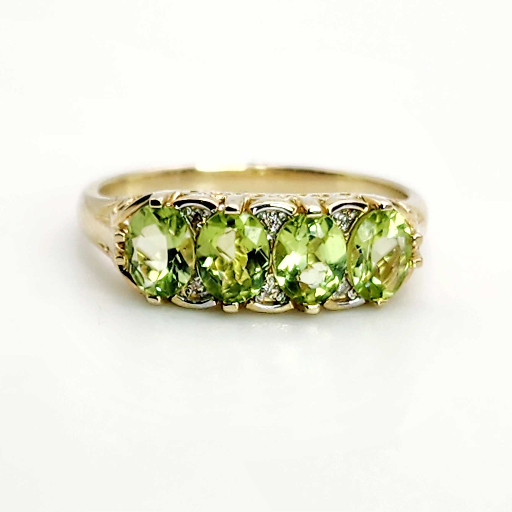 Five Stone Oval Peridot & Diamond Ring Gold Rings Five Stone Oval Peridot & Diamond Ring Gold Rings