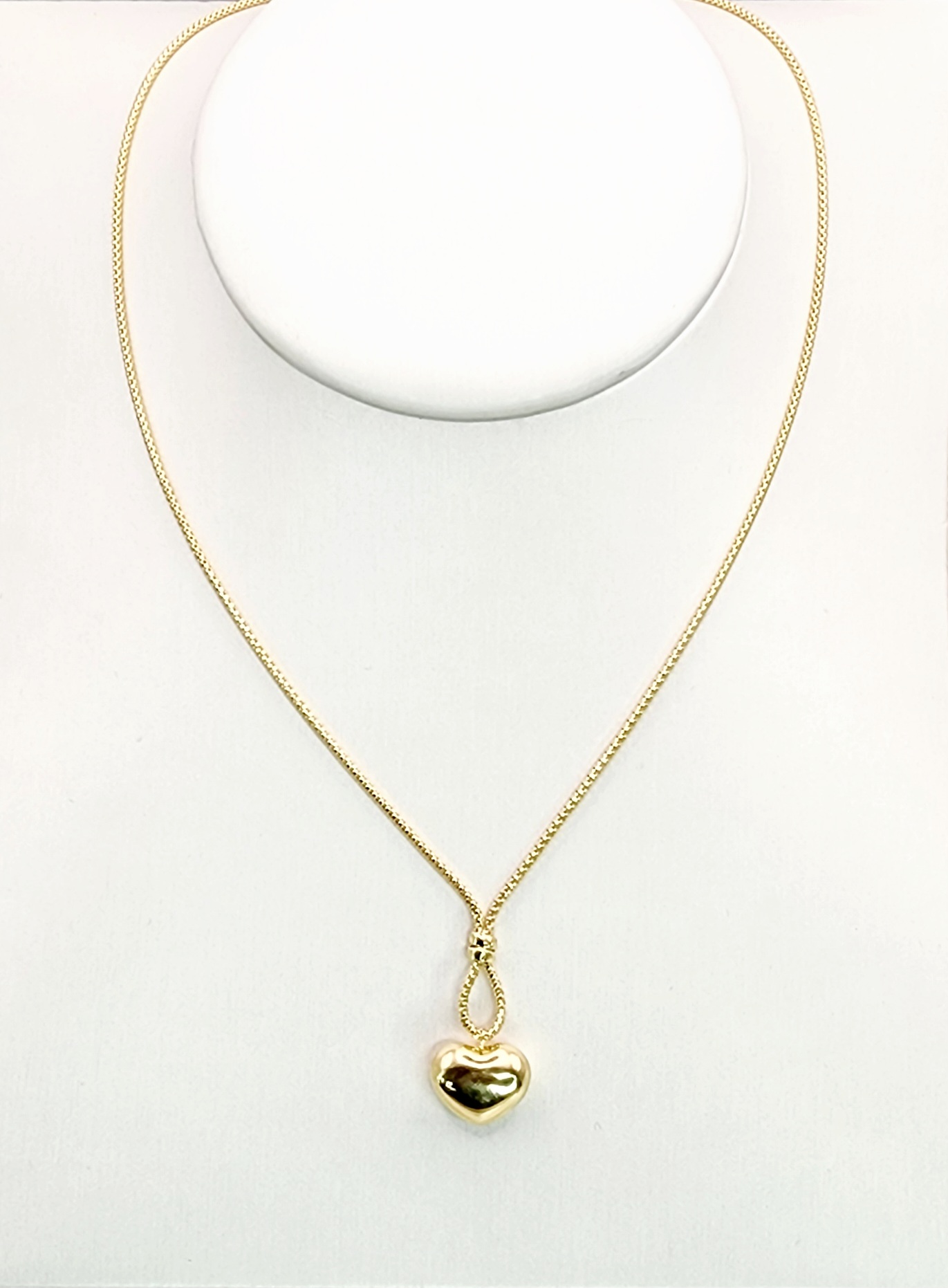 9ct Yellow Gold Lariat Style Necklace with Hanging Heart 42cm Long Stonex Jewellers