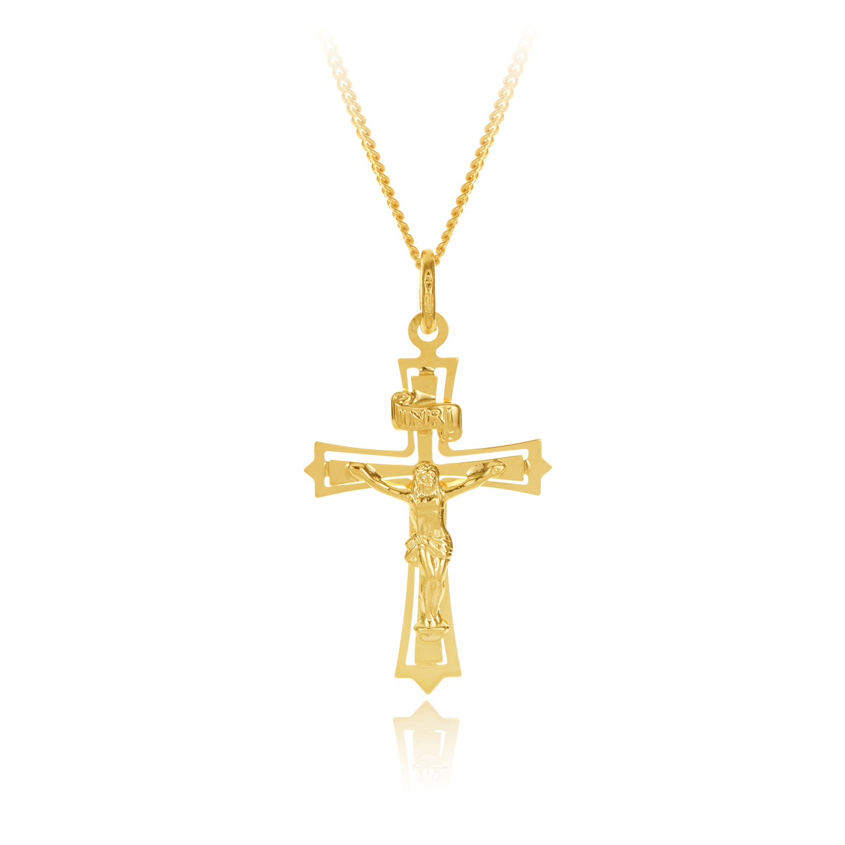 9ct Yellow Gold Polished Flat Profile Fan Out Edges Crucifix 35mm Length, 21mm Width - 30PCL013 Gold Pendants 