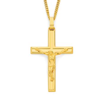 9ct Yellow Gold Large Polished Concave Centre with Squared Edge Crucifix 45mm Length, 30mm Width Gold Pendants 