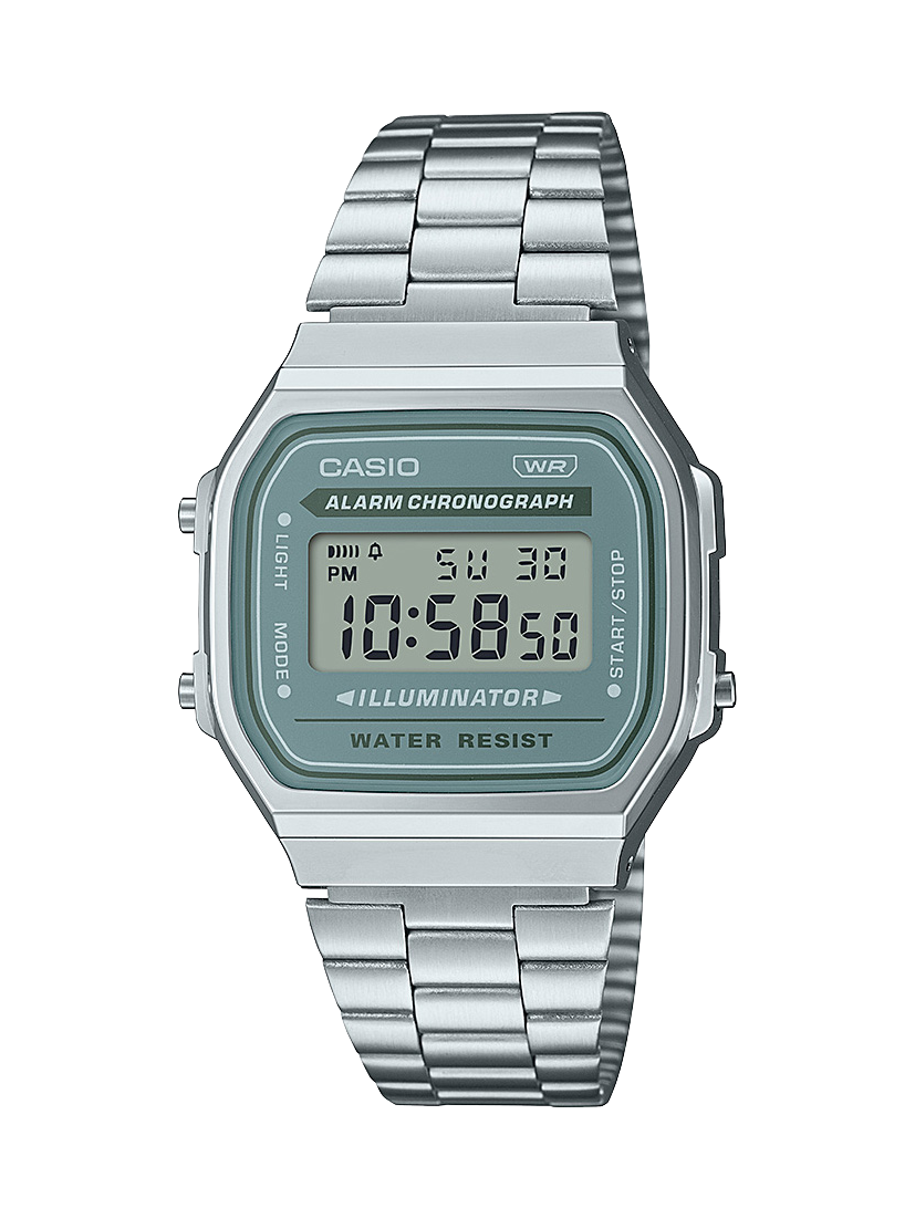 Casio Digital Tranquil Urban WR Green Face Stainless Steel Band - A168WA-3A CASIO 