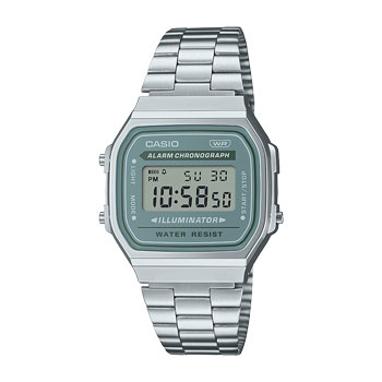 Casio Digital Tranquil Urban WR Green Face Stainless Steel Band - A168WA-3A CASIO 