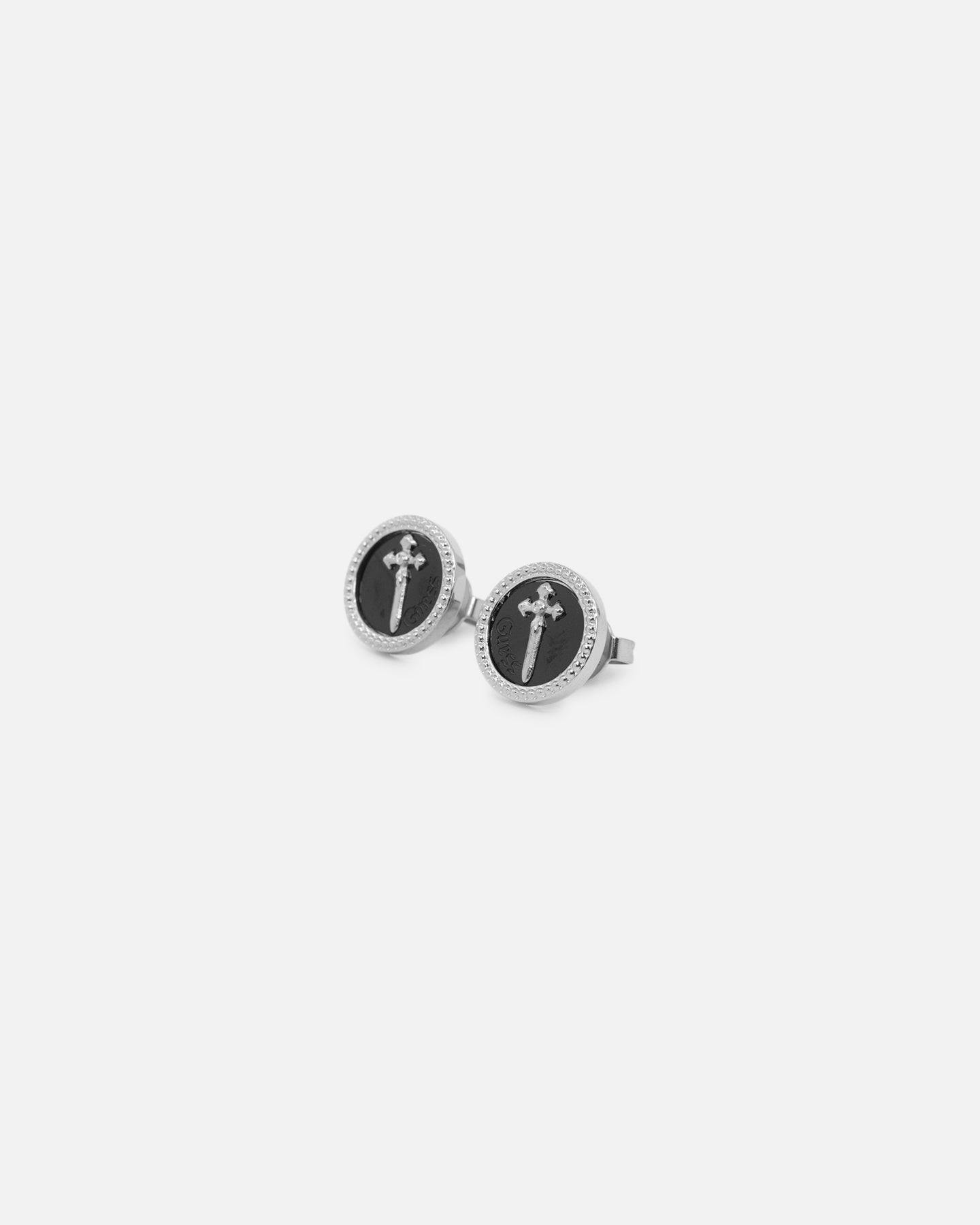 Guess Silver Tone 12mm South Alameda Dagger Coin Studs GUESS JEWELLERY 