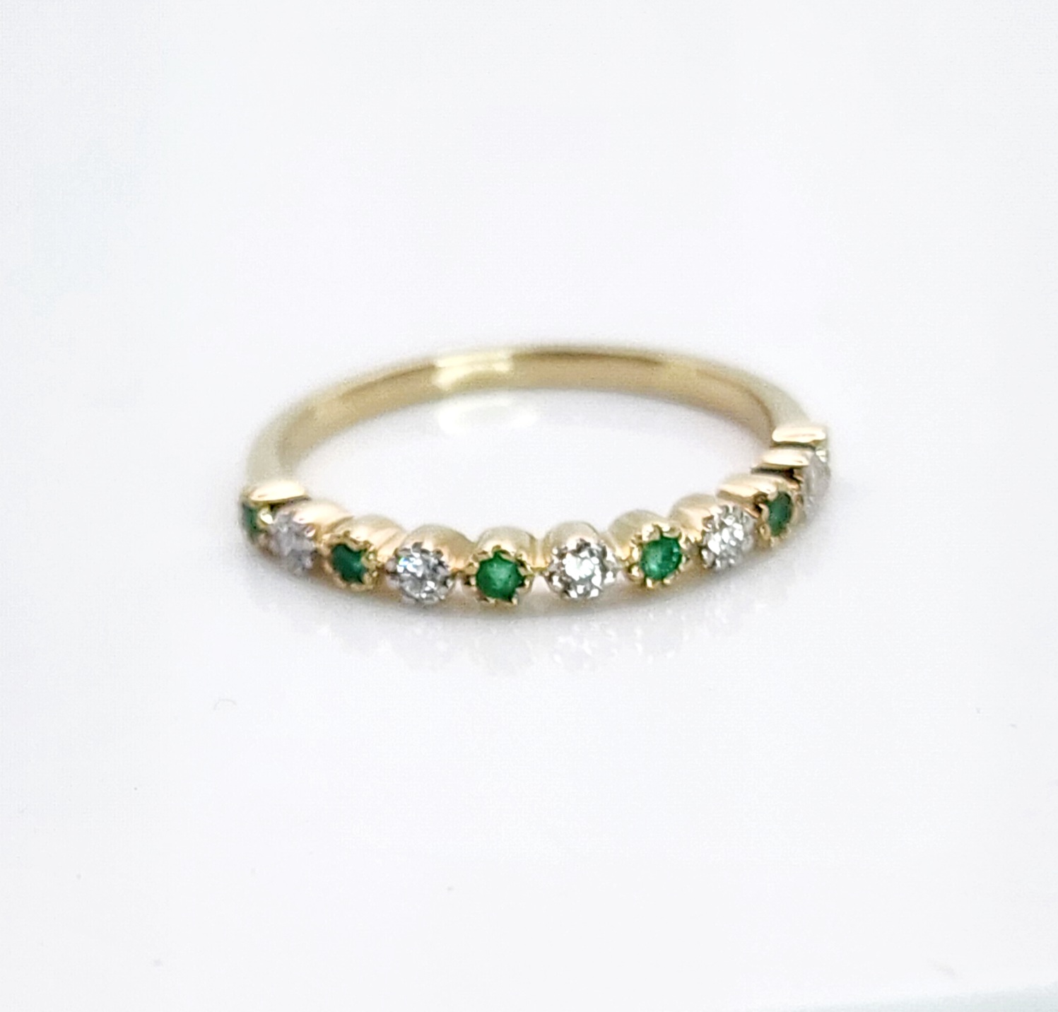 9ct Yellow Gold Natural Emerald & Diamond Half Eternity Ring Gold Rings 9ct Yellow Gold Natural Emerald & Diamond Half Eternity Ring Gold Rings