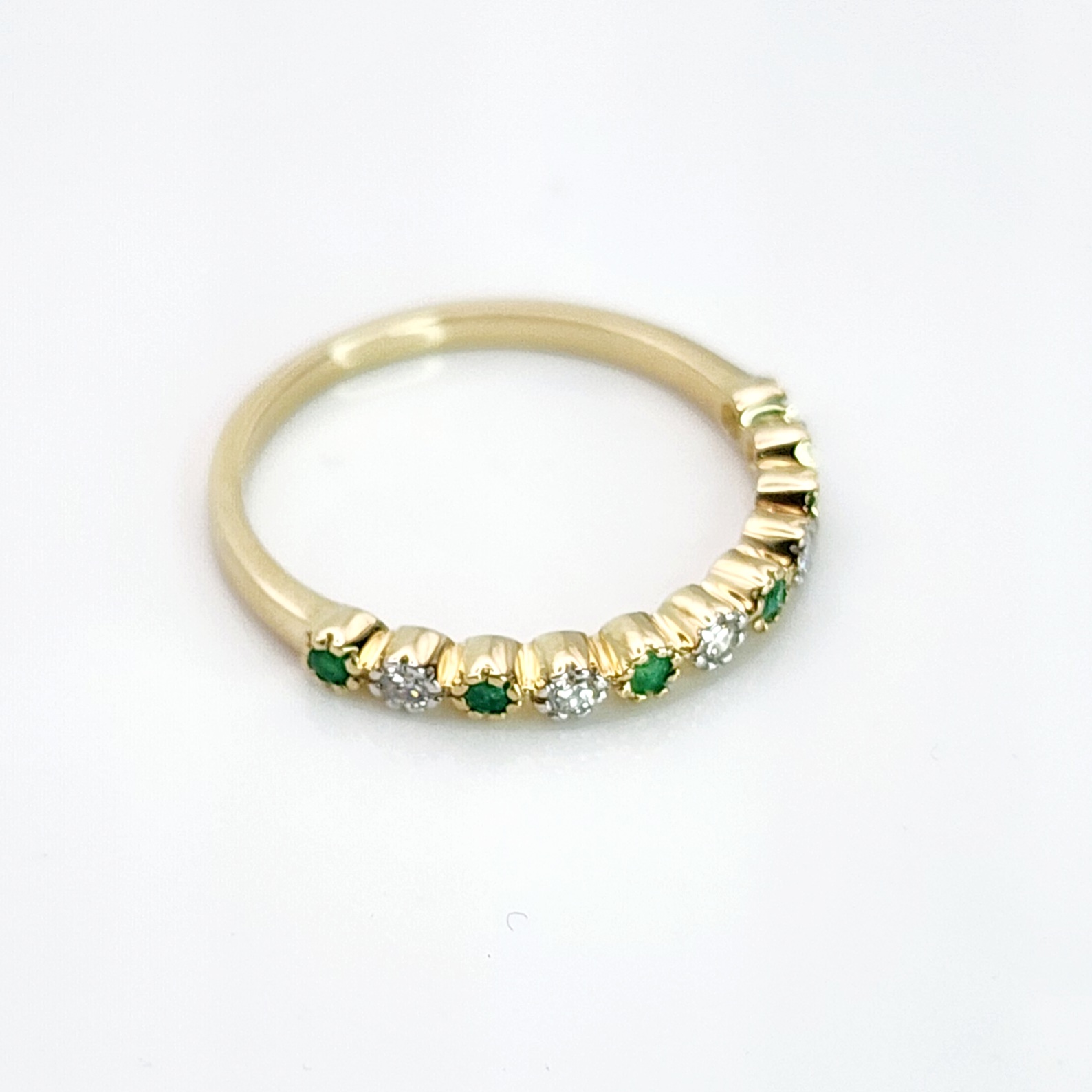 9ct Yellow Gold Natural Emerald & Diamond Half Eternity Ring Gold Rings 9ct Yellow Gold Natural Emerald & Diamond Half Eternity Ring Gold Rings
