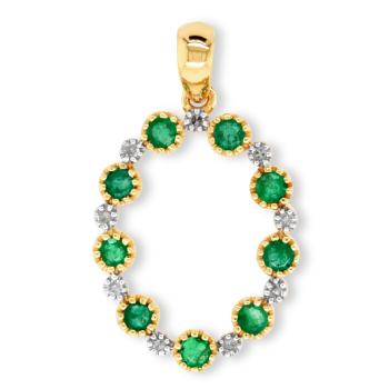 9ct Yellow Gold Oval Shaped Emerald and Diamond Pendant Gold Pendants 