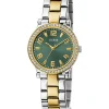 Guess Fawn Ladies Bi Tone Green Sunray Dial Watch - GW0686L2