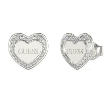 Guess Silver Tone 12mm Love Heart Stud Earrings GUESS JEWELLERY 