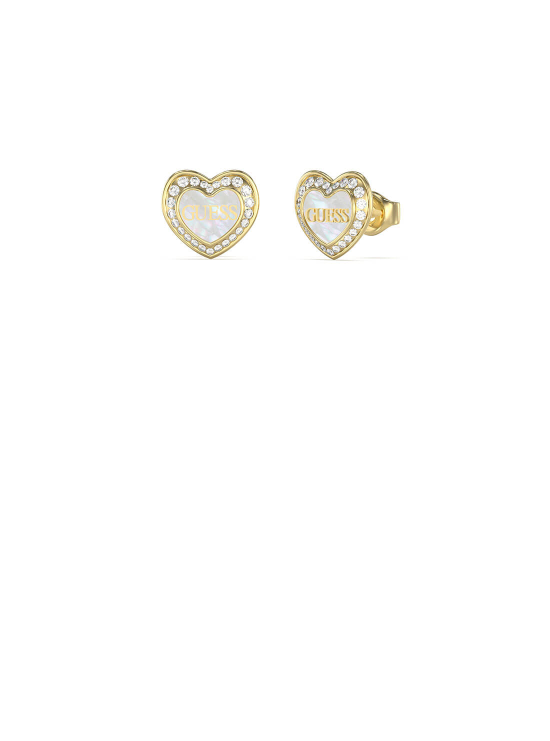 Guess Gold Tone 12mm Mother of Pearl & Crystals Heart Stud Earrings GUESS JEWELLERY Guess Gold Tone 12mm Mother of Pearl & Crystals Heart Stud Earrings GUESS JEWELLERY
