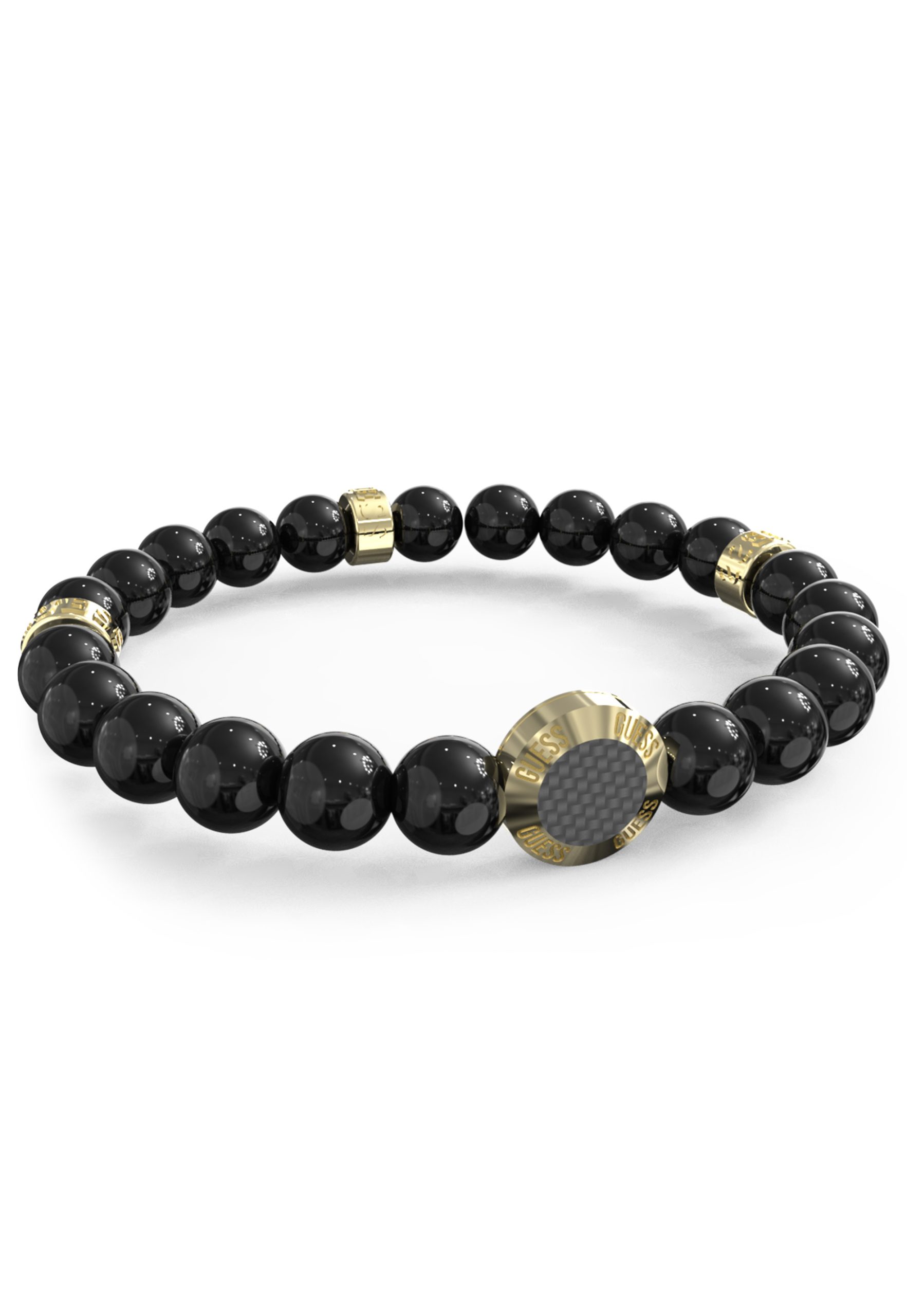 Guess Carbon Fiber Beads Bracelet Gold Tone Rings GUESS JEWELLERY 