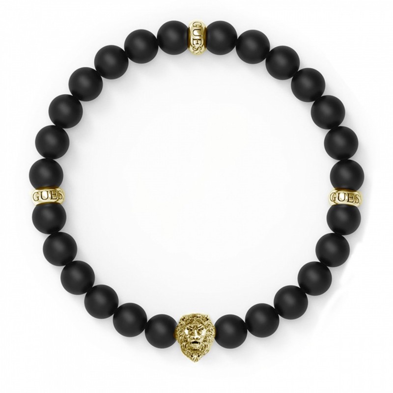 Guess Men's Black Beads & Lion Head Bracelet GUESS JEWELLERY 