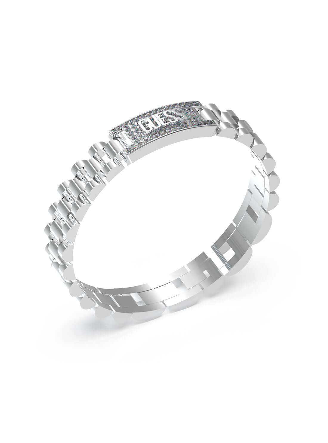 Guess Stainless Steel 10mm Guess Pave Logo Empire Chain Bracelet GUESS JEWELLERY 