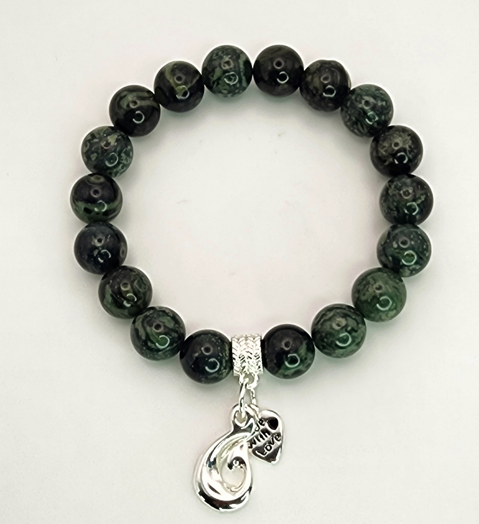 New Zealand Greenstone Pounamu Aroha Bead Bracelet with Dangle Charm SKU-NH0B1 Greenstone?Jewellery 
