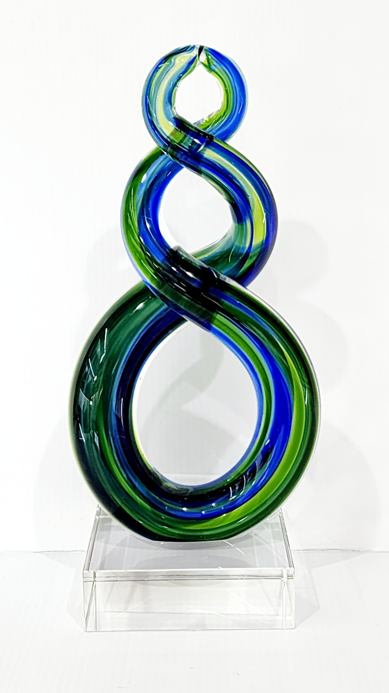 Beautiful Maori Design Double Twist Green & Blue Glass Award / Trophy - 185mm High 21st Keys 