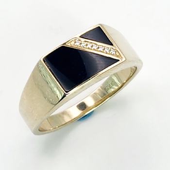 9ct Yellow Gold Black ONYX and Cubic Zirconia Ring SKU-D/A231 Gold Rings, Men's Gold Rings 