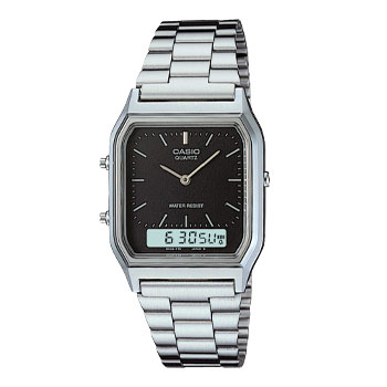 Casio Duo Dress Silver Tone Black Dial WR Watch - AQ230A-1D CASIO 