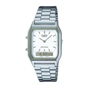 Casio Duo Dress Silver Tone White Dial WR Watch - AQ230A-7D CASIO 