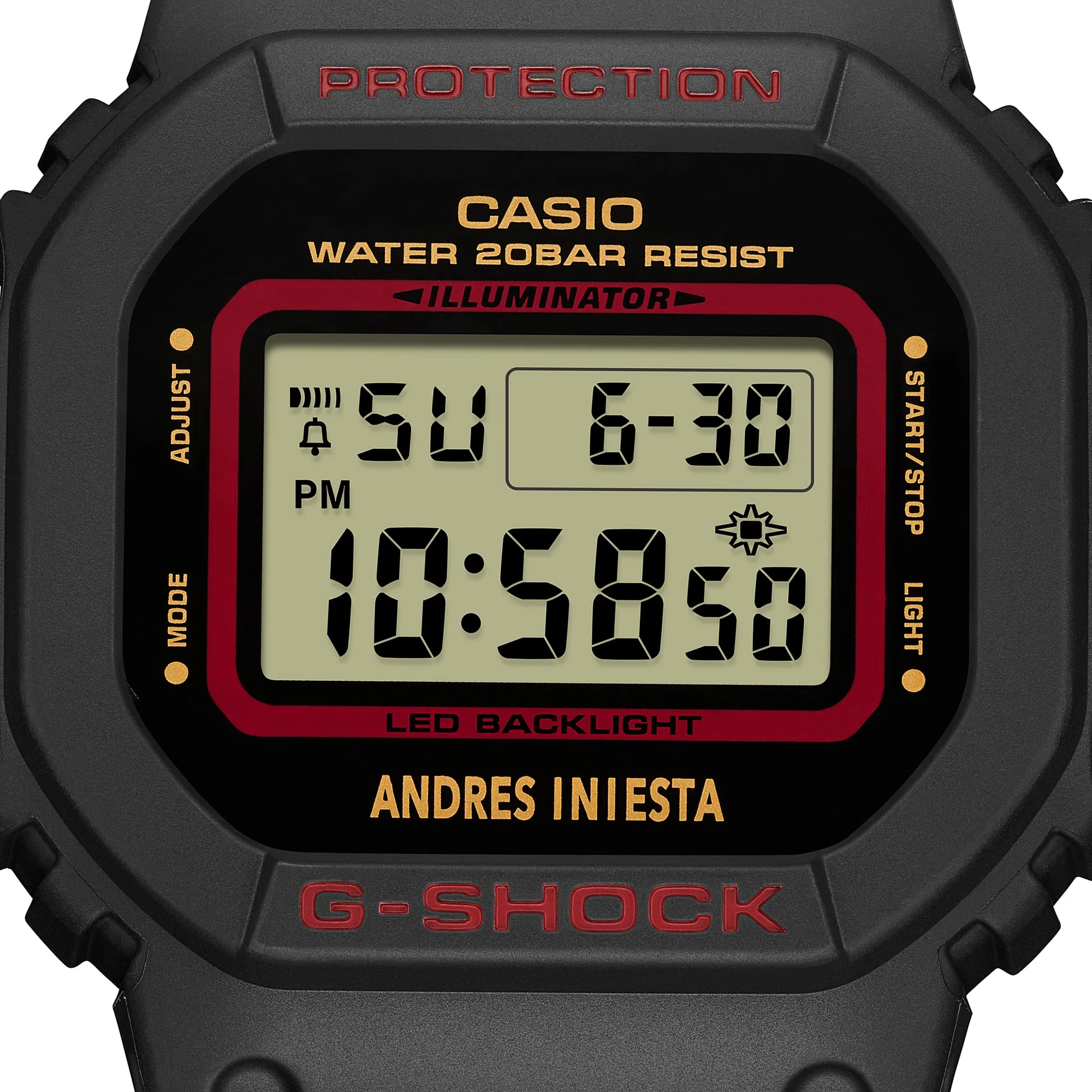 Casio G-Shock Digital Andres Iniesta 200M WR Red & Yellow Accent Watch - DW5600AI-1D G-SHOCK Casio G-Shock Digital Andres Iniesta 200M WR Red & Yellow Accent Watch - DW5600AI-1D G-SHOCK