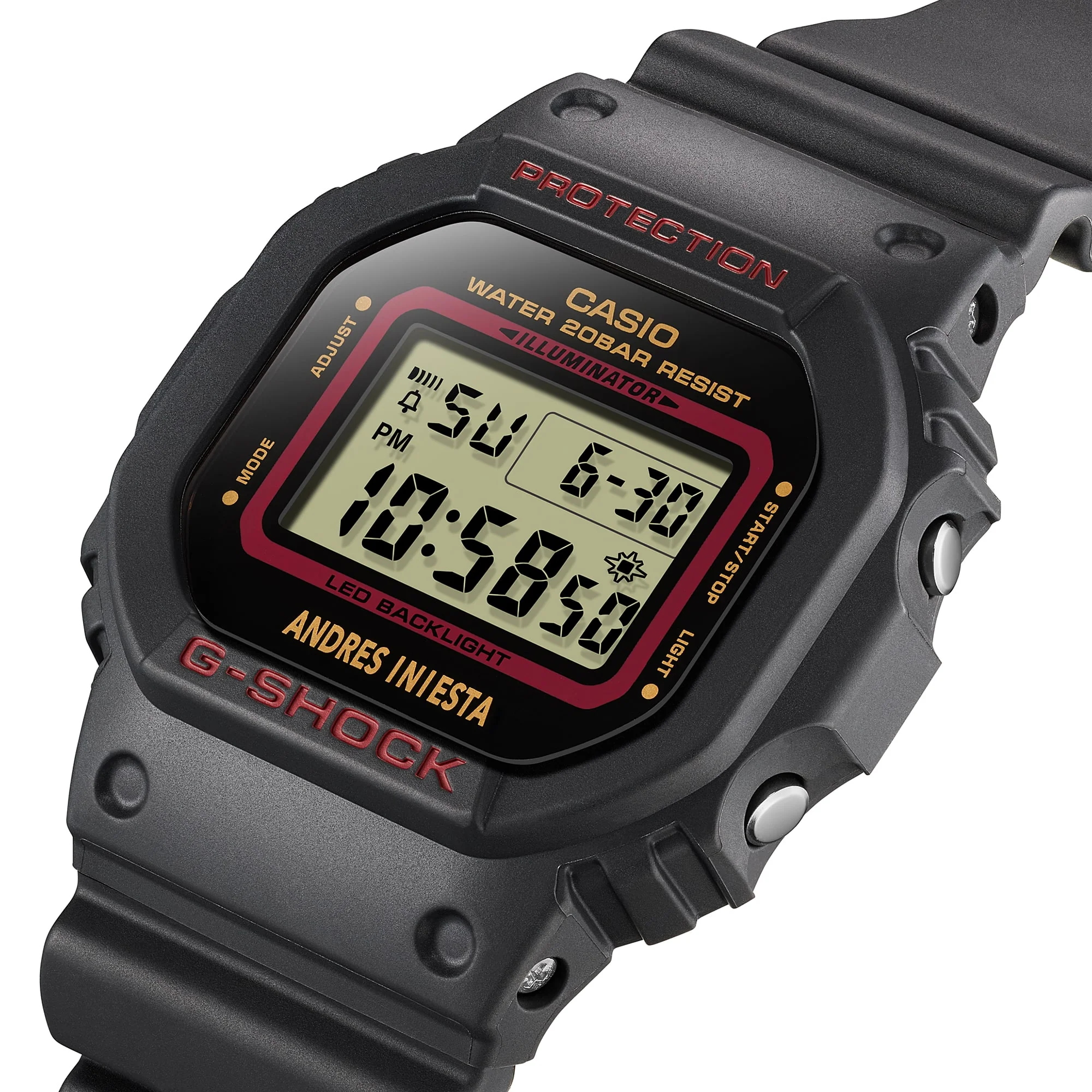 Casio G-Shock Digital Andres Iniesta 200M WR Red & Yellow Accent Watch - DW5600AI-1D G-SHOCK Casio G-Shock Digital Andres Iniesta 200M WR Red & Yellow Accent Watch - DW5600AI-1D G-SHOCK