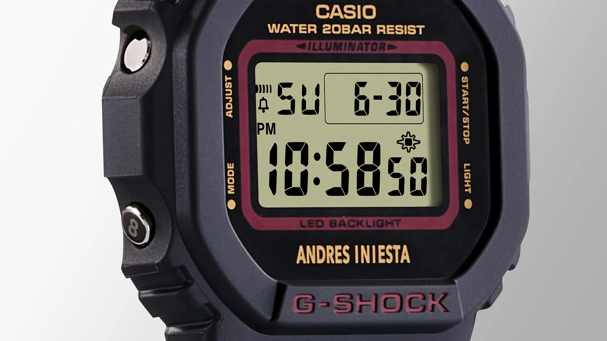Casio G-Shock Digital Andres Iniesta 200M WR Red & Yellow Accent Watch - DW5600AI-1D G-SHOCK Casio G-Shock Digital Andres Iniesta 200M WR Red & Yellow Accent Watch - DW5600AI-1D G-SHOCK