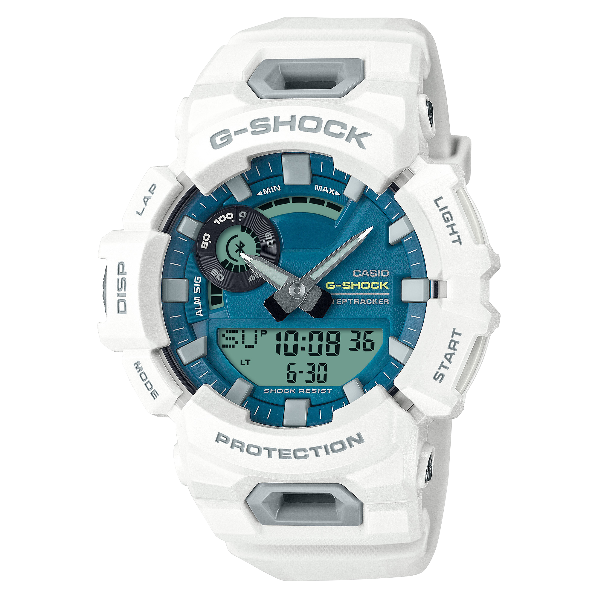 Casio G-Shock G-Squad Breeze Run Bluetooth Life Log Duel Time 200m WR Blue Face, White Resin Band - GBA900CB-7A G-SHOCK 