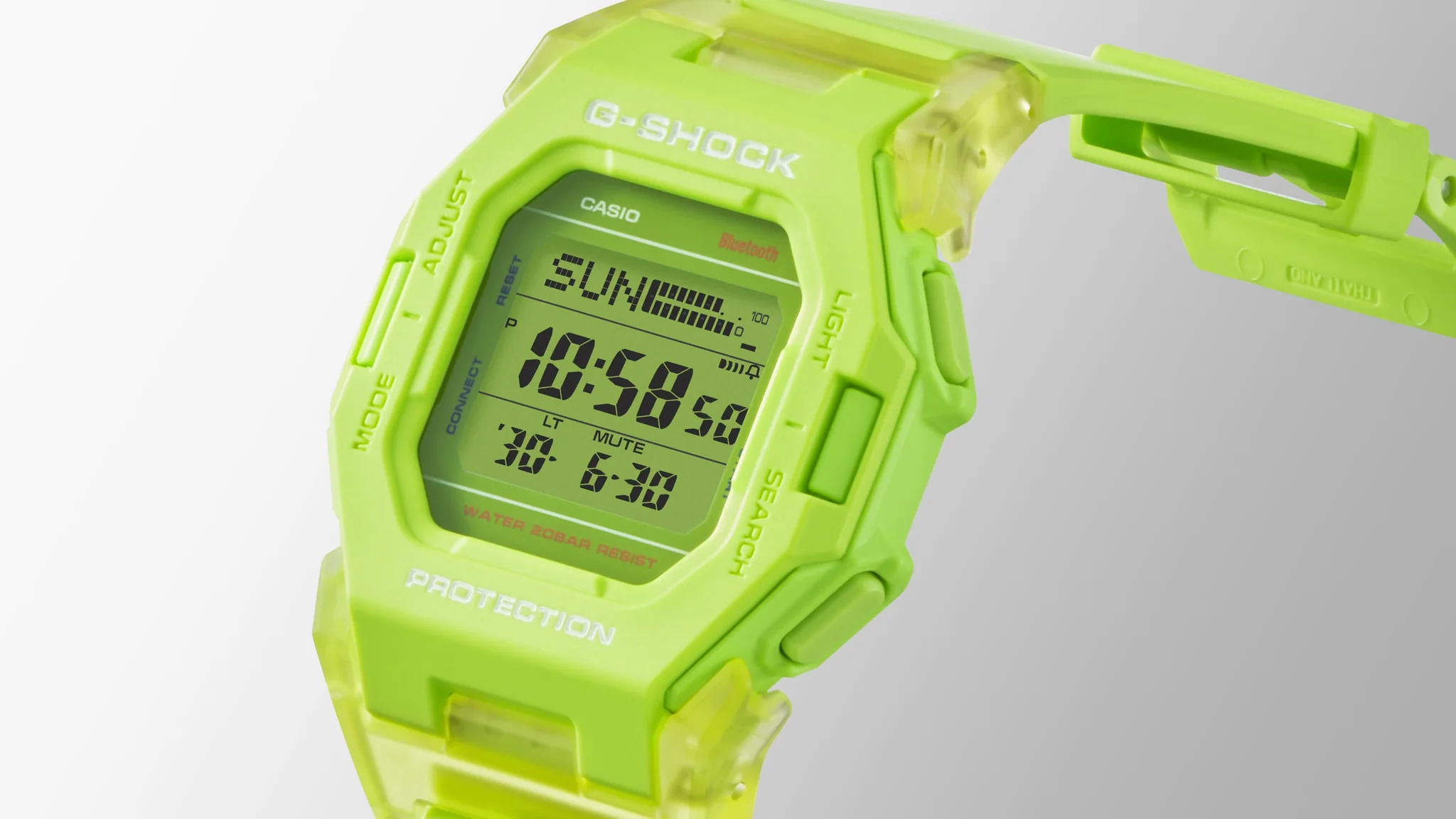 Casio G-Shock Digital Square Duel Time 200M WR Bluetooth Green Face, Translucent Resin Band - GDB500S-3D G-SHOCK Casio G-Shock Digital Square Duel Time 200M WR Bluetooth Green Face, Translucent Resin Band - GDB500S-3D G-SHOCK
