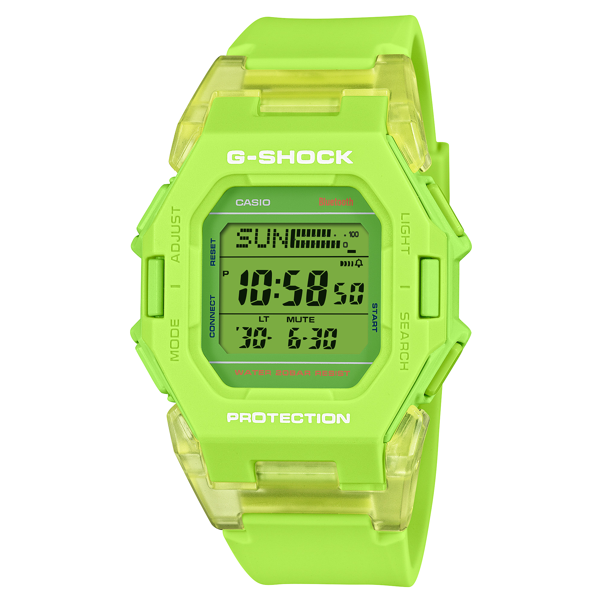 Casio G-Shock Digital Square Duel Time 200M WR Bluetooth Green Face, Translucent Resin Band - GDB500S-3D G-SHOCK 