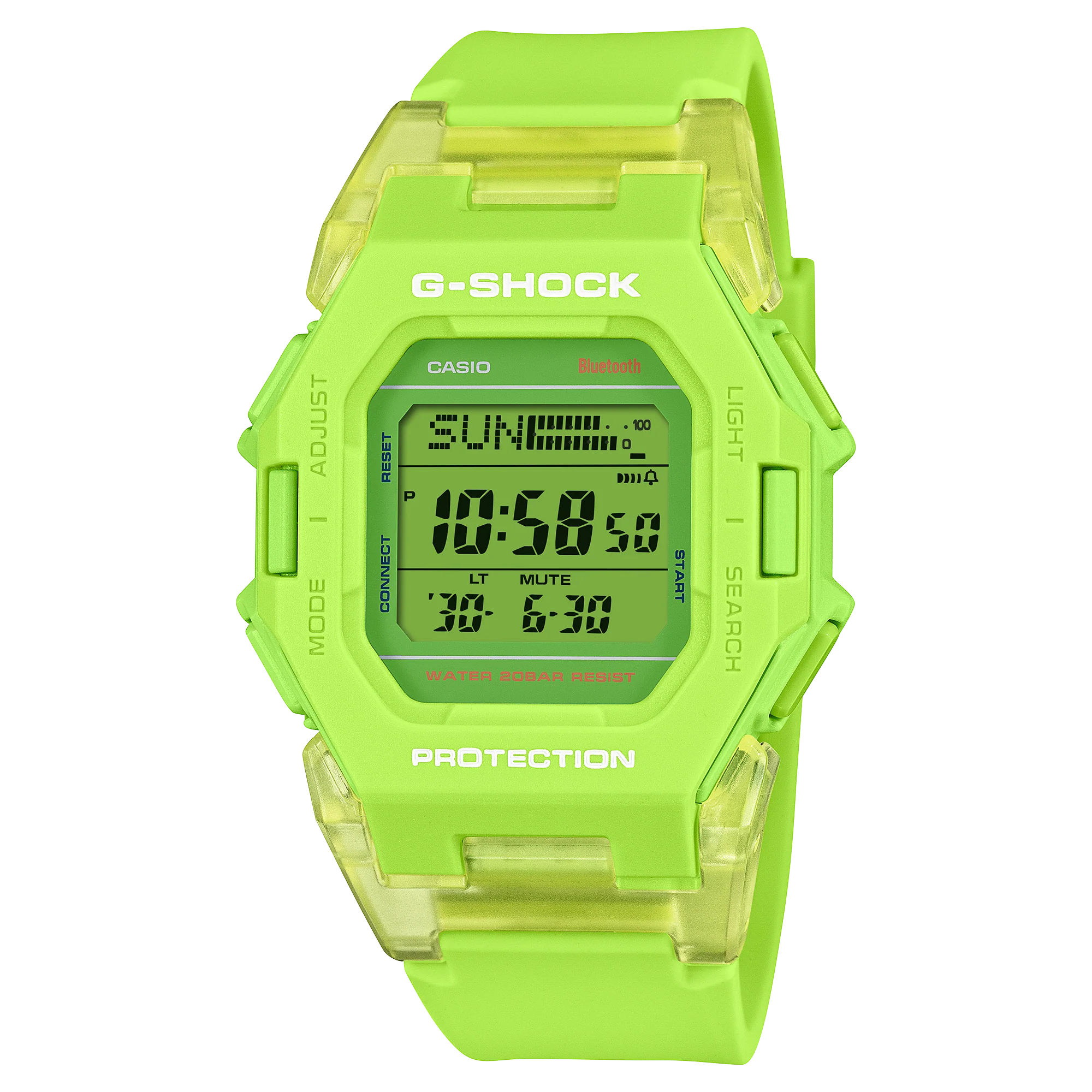 Casio G-Shock Digital Square Duel Time 200M WR Bluetooth Green Face, Translucent Resin Band - GDB500S-3D G-SHOCK Casio G-Shock Digital Square Duel Time 200M WR Bluetooth Green Face, Translucent Resin Band - GDB500S-3D G-SHOCK