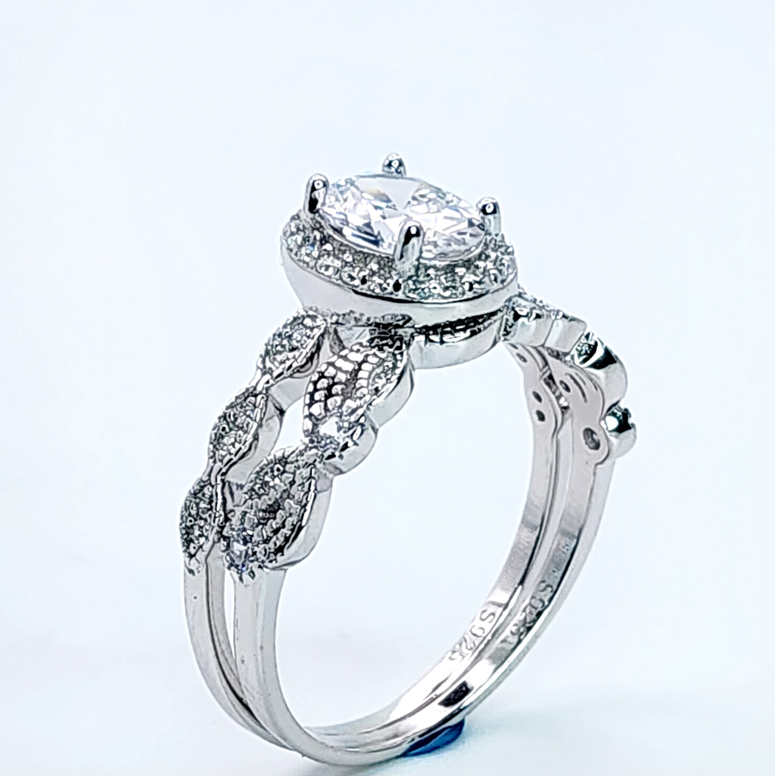 Sterling Silver Oval Shaped Halo 2 Piece Cubic Zirconia Bridal Set Sterling Silver Rings Sterling Silver Oval Shaped Halo 2 Piece Cubic Zirconia Bridal Set Sterling Silver Rings