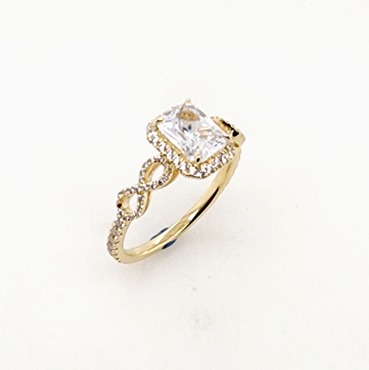 9ct Yellow Gold Emerald / Radiant Infinity Halo Cathedral Cubic Zirconia Engagement Ring Gold Rings 9ct Yellow Gold Emerald / Radiant Infinity Halo Cathedral Cubic Zirconia Engagement Ring Gold Rings