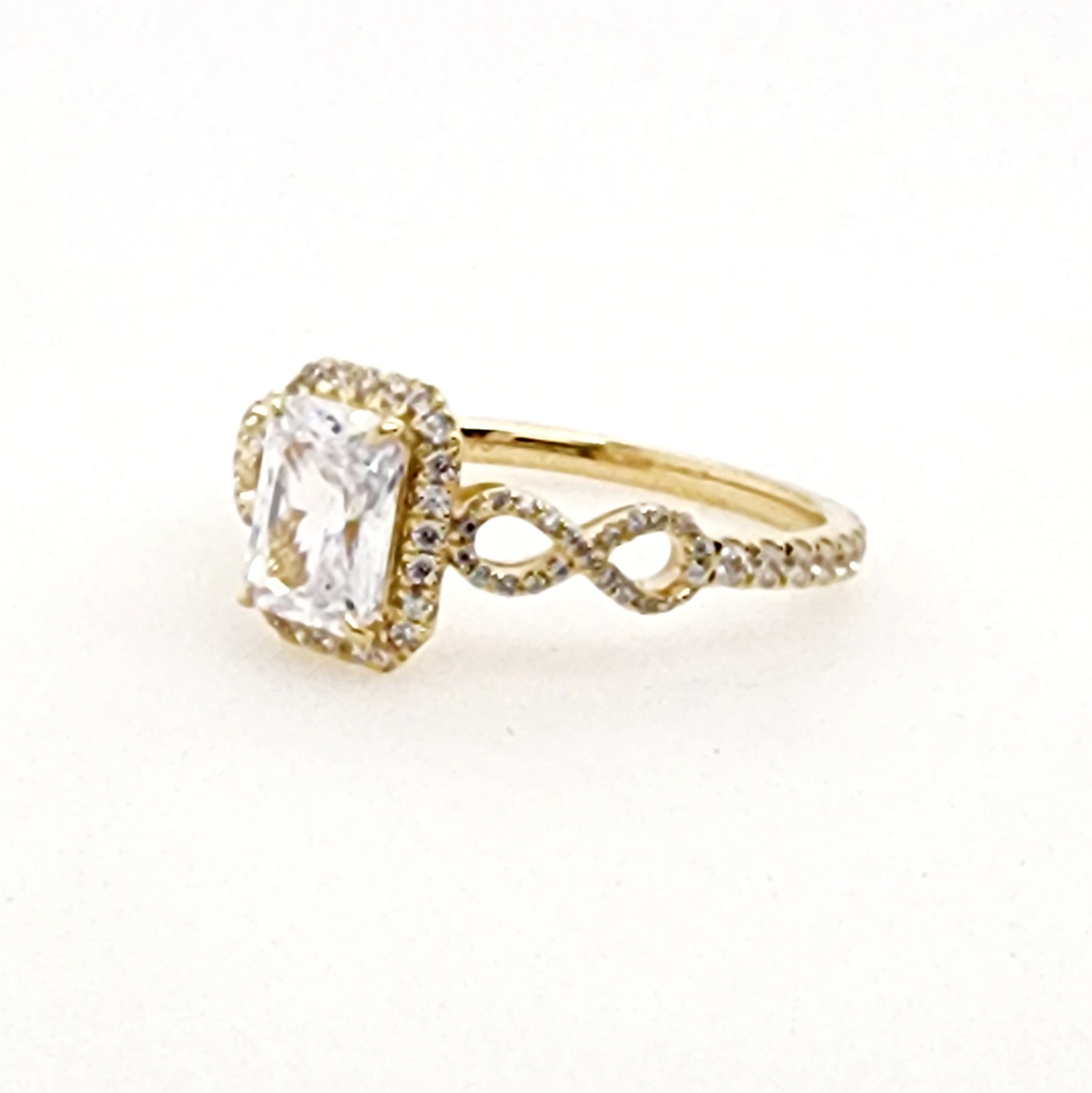9ct Yellow Gold Emerald / Radiant Infinity Halo Cathedral Cubic Zirconia Engagement Ring Gold Rings 9ct Yellow Gold Emerald / Radiant Infinity Halo Cathedral Cubic Zirconia Engagement Ring Gold Rings