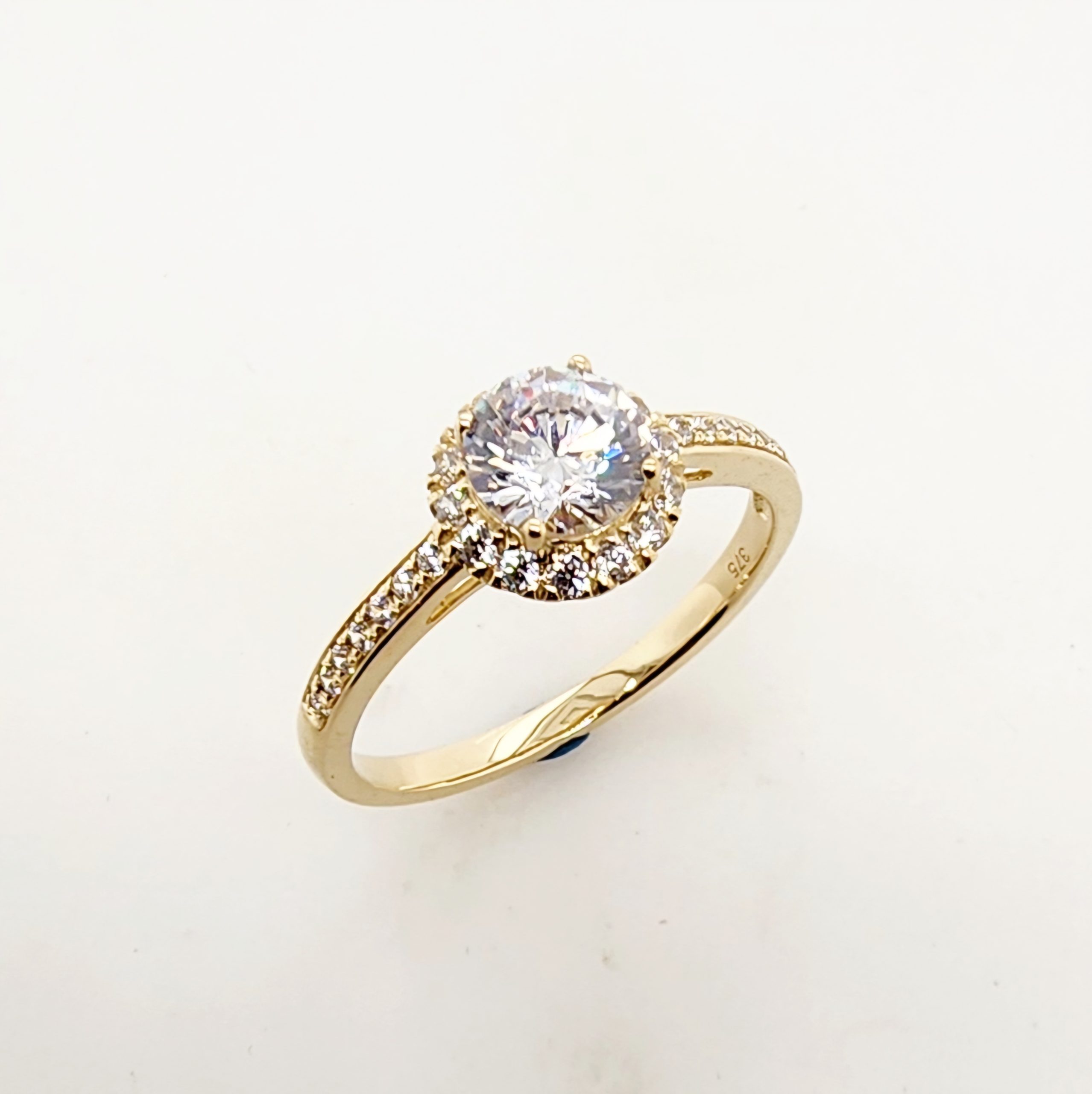 9ct Yellow Gold  Classic Halo Cubic Zirconia Engagement Ring Gold Rings 
