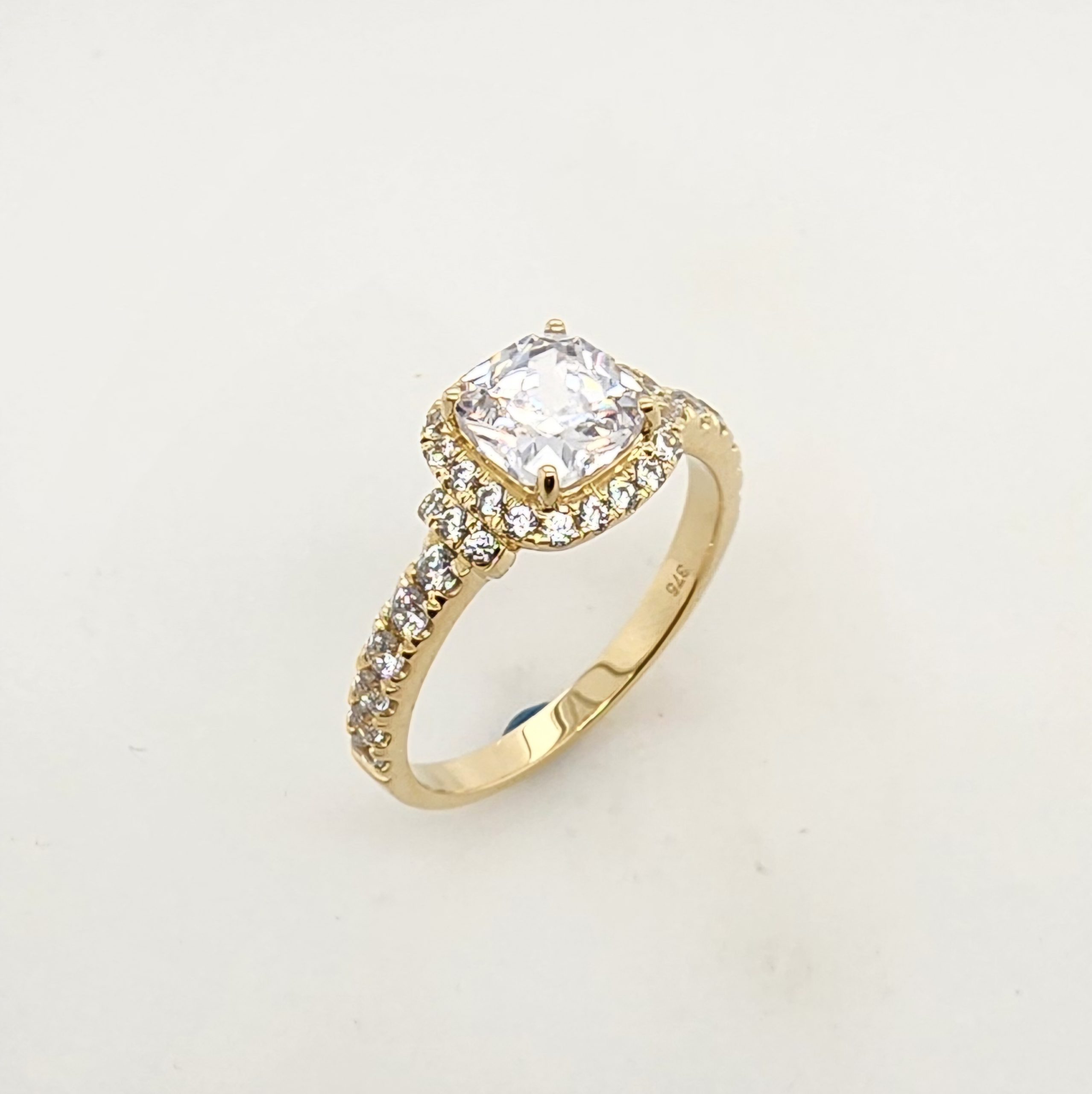 9ct Yellow Gold Cushion Cut Classic Halo Cubic Zirconia Engagement Ring Gold Rings 