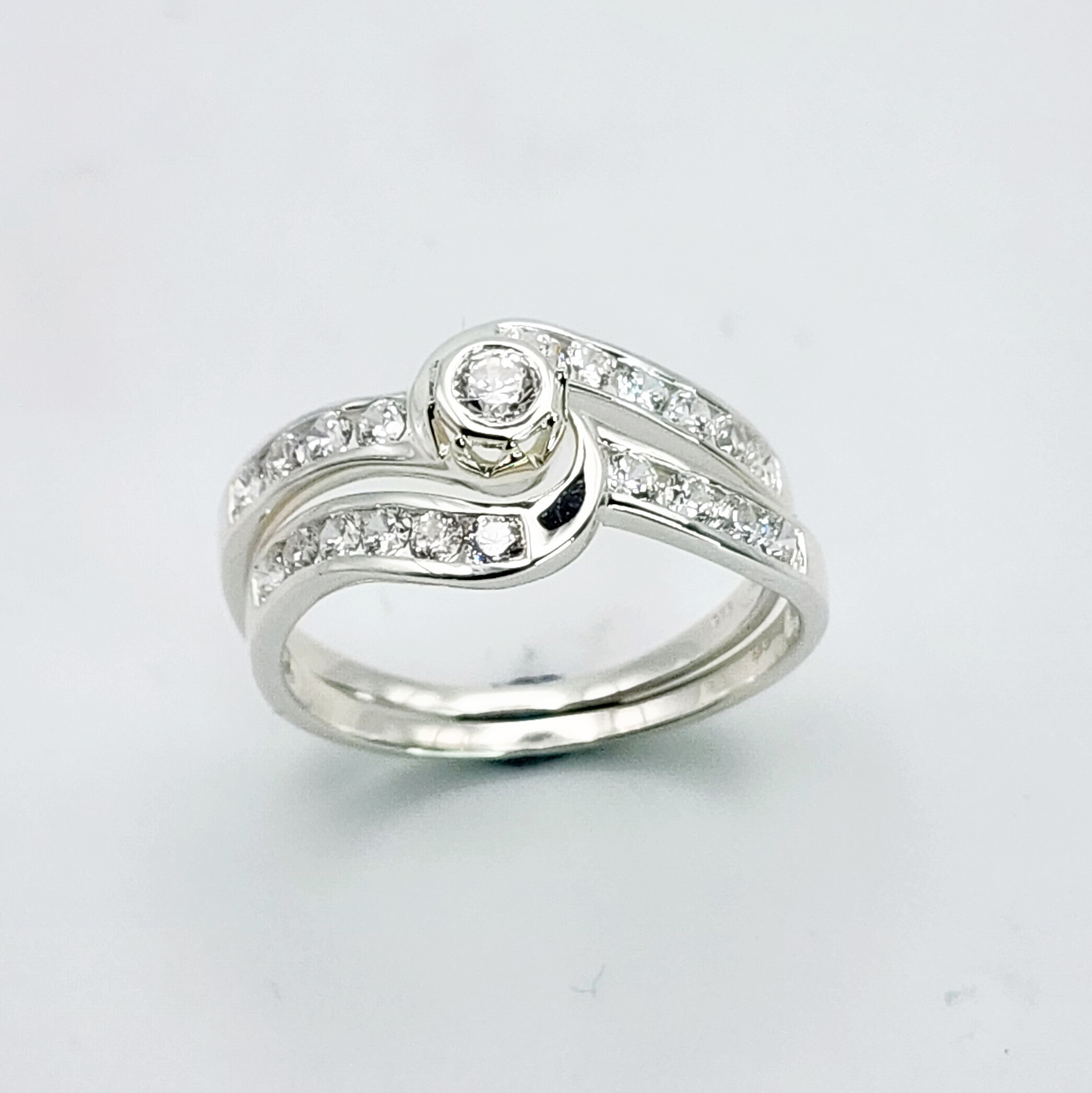 Sterling Silver 2 Piece Engagement Wedding Ring Set Channel / Rubover Setting Sterling Silver Rings Sterling Silver 2 Piece Engagement Wedding Ring Set Channel / Rubover Setting Sterling Silver Rings