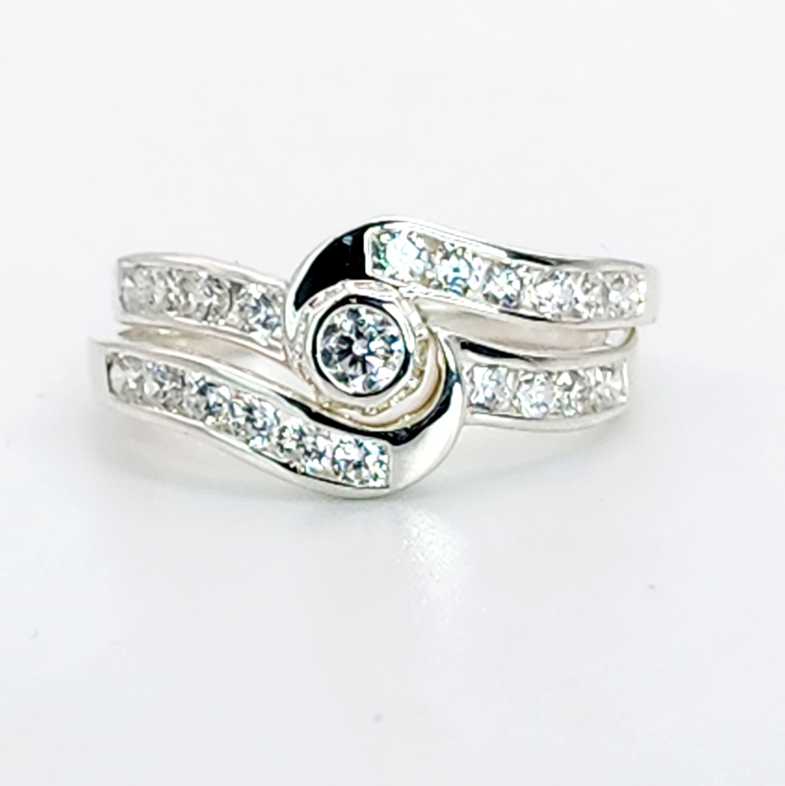 Sterling Silver 2 Piece Engagement Wedding Ring Set Channel / Rubover Setting Sterling Silver Rings Sterling Silver 2 Piece Engagement Wedding Ring Set Channel / Rubover Setting Sterling Silver Rings