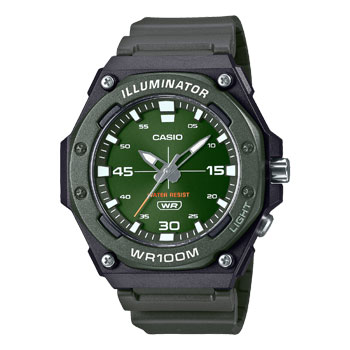 Casio Analog Heavy Duty LED Light 100M WR Green Face Black Resin Band Watch - MW620H-3A CASIO Casio Analog Heavy Duty LED Light 100M WR Green Face Black Resin Band Watch - MW620H-3A CASIO