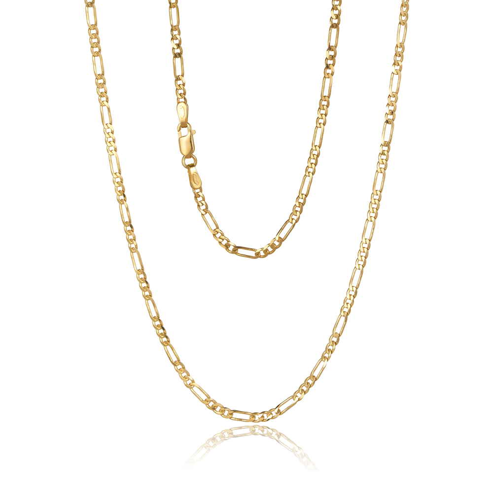 9ct Yellow Gold 3+1 Figaro, 6 Sided 2.40mm Wide Chain, 50cm Long Gold Chain 