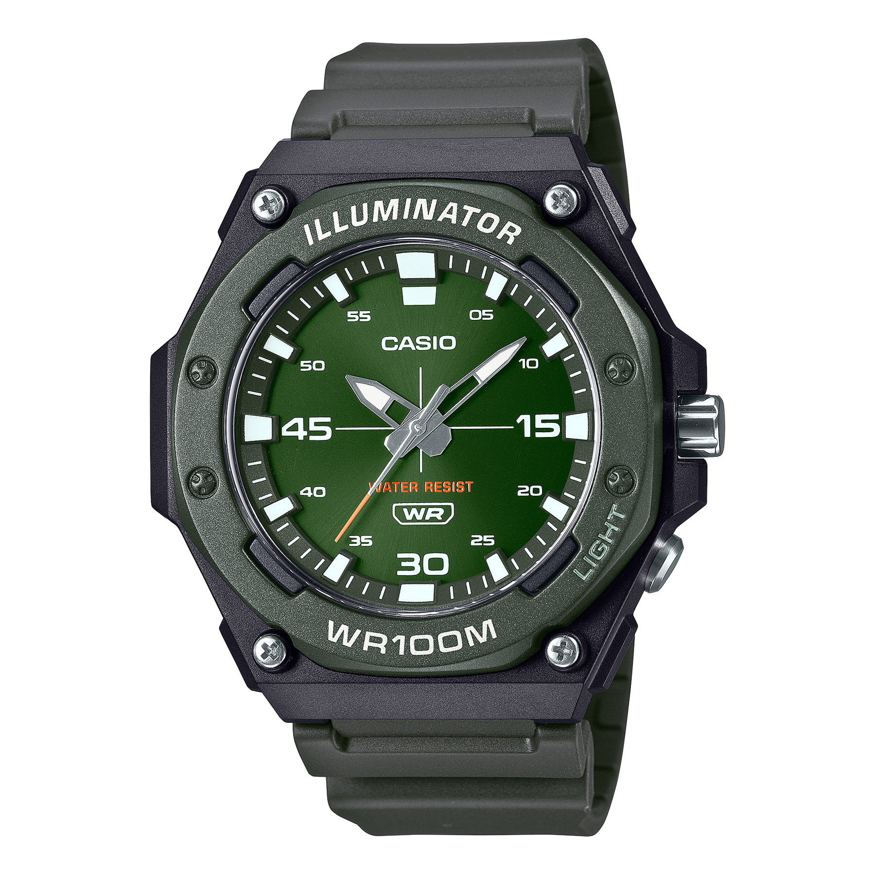 Casio Analog Heavy Duty LED Light 100M WR Green Face Black Resin Band Watch - MW620H-3A CASIO 