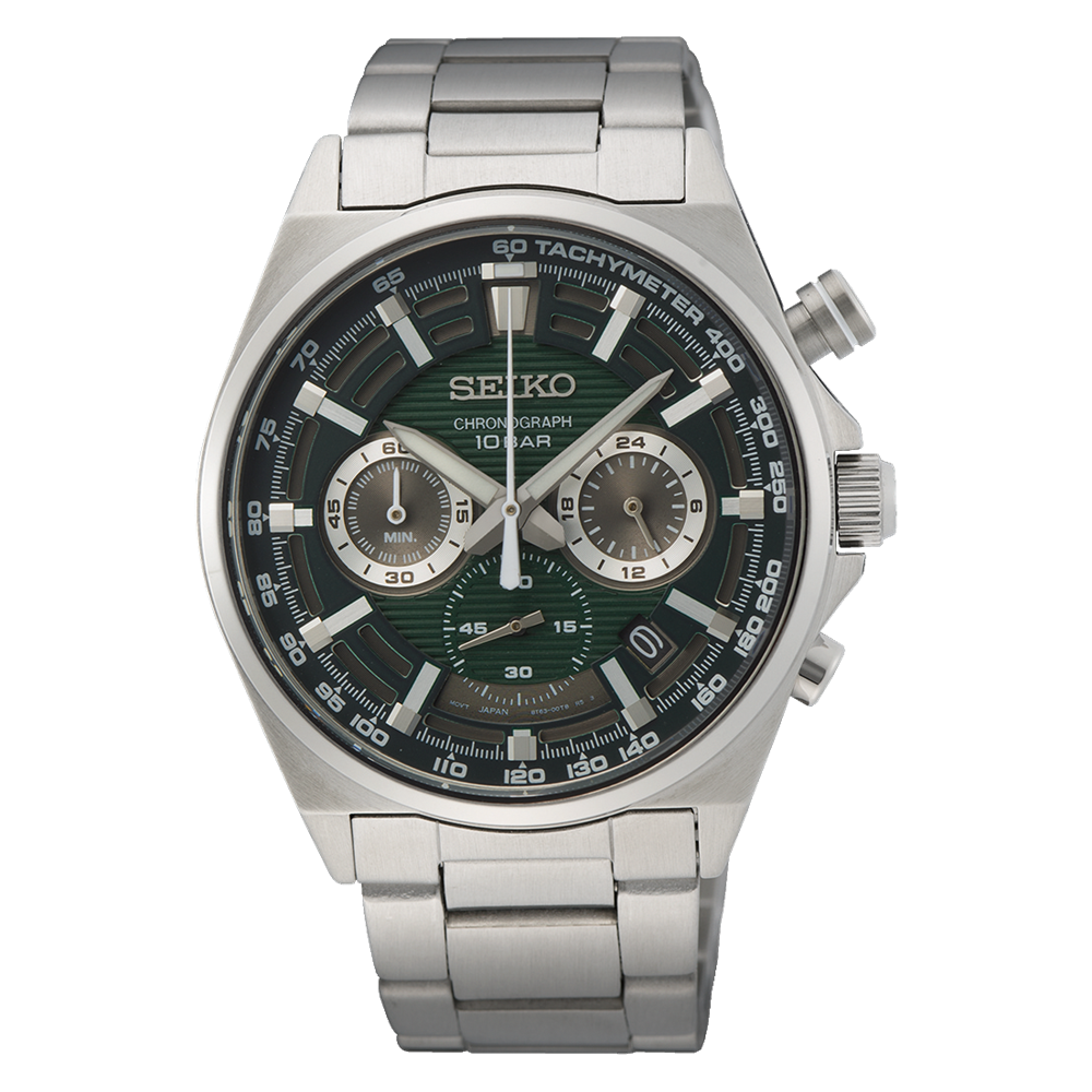 Seiko Quartz Chronograph Green Dial Quartz 100M WR Watch - SSB405P1 Seiko 