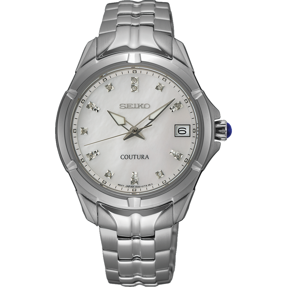Seiko Coutura Quartz 100M WR Mother of Pearl with 12x Natural Diamond Set Dial Silver Tone - SUR565P-9 Seiko 